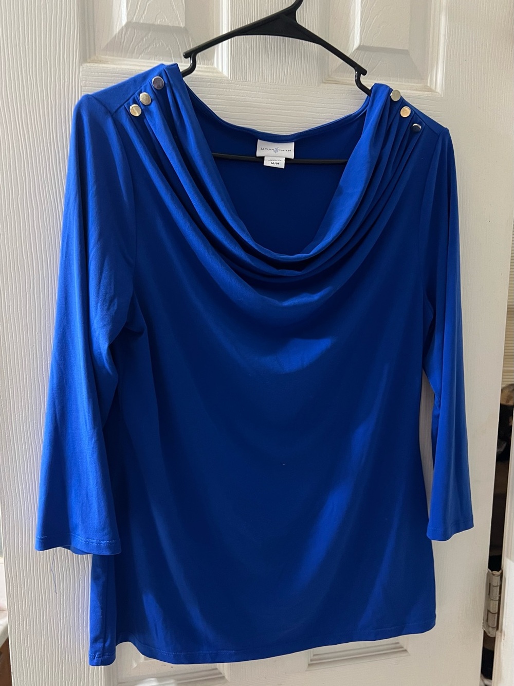 Jaclyn Smith Blue Drape Neck 3/4 Sleeve Medium Blouse